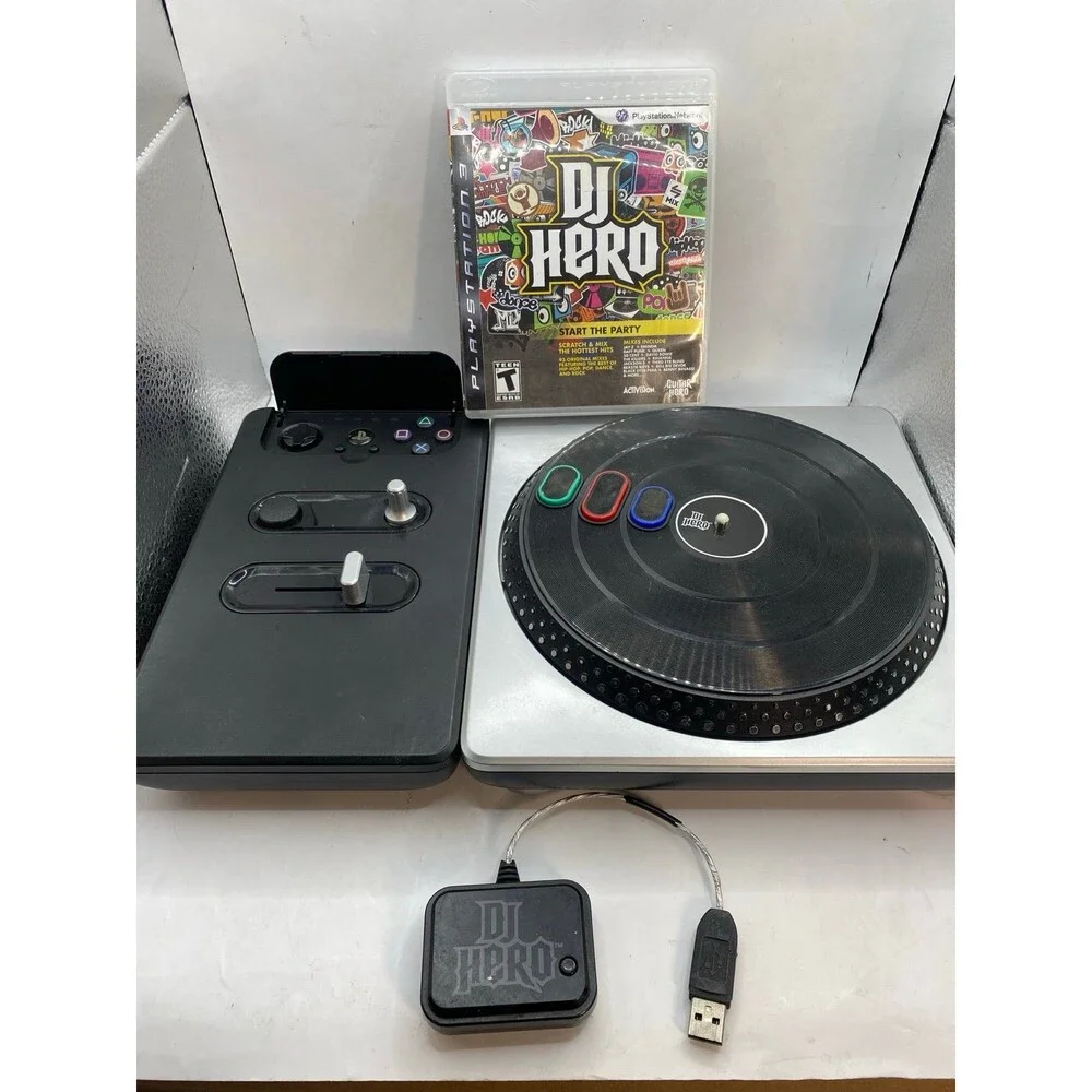 DJ Hero wireless Turntable w Dongle Game For PS3 PlayStation 3 Tested Working